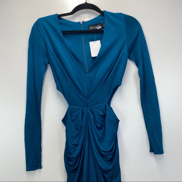 NWT Haney Sara Gown Teal Blue Twist Front Dress - Picture 8 of 16